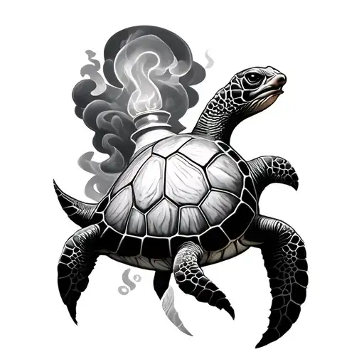 Genie lamp, smoke, sea turtle tattoo design idea