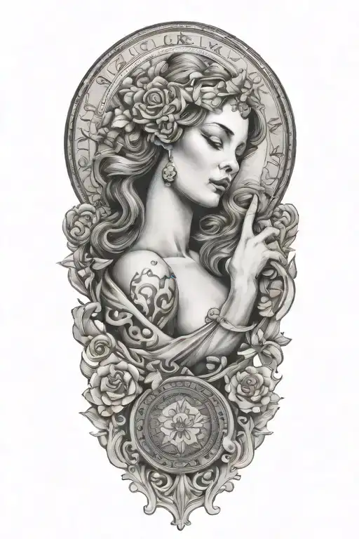 fortuna goddess hold coin inspired tattoo design idea