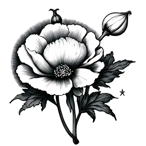carnation flower snowdrop flower moon phases star sign January tattoo design idea