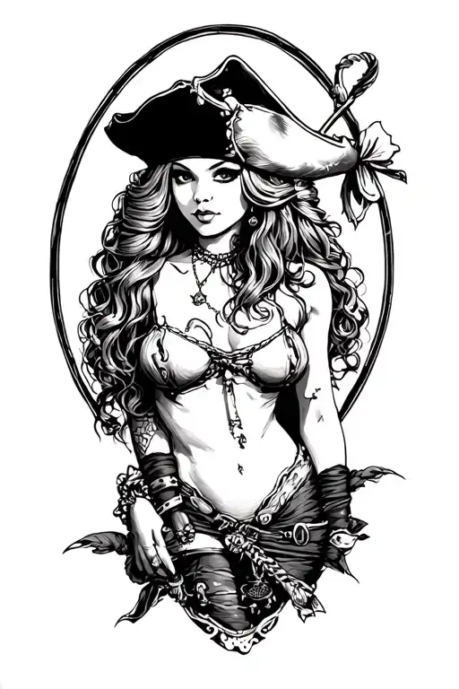 pirate pin up girl, ginger tattoo design idea