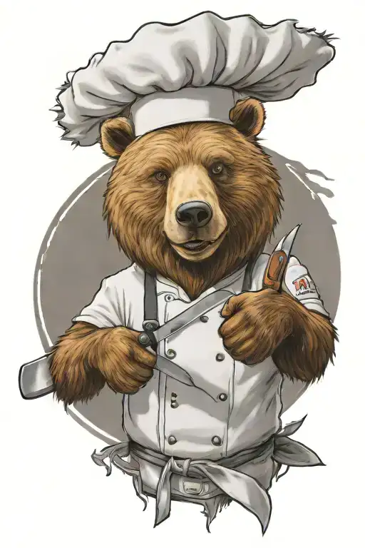 bear chef giving thumbs up and holding a chef knife tattoo design idea