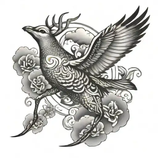 Deer Fish Paradise Dove clouds floating tattoo design idea