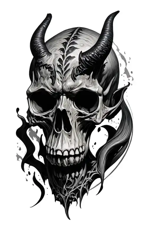 top half demon skull tattoo design idea