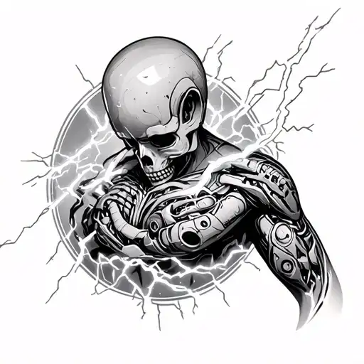 bio mechanical sleeve electricity tattoo design idea