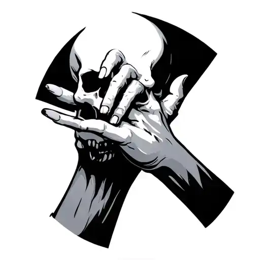 human hand pinky promise with skull hand tattoo design idea