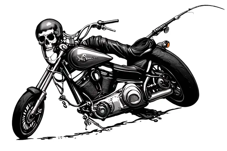 for a dead friend who loved motorcycles and fishing  tattoo design idea