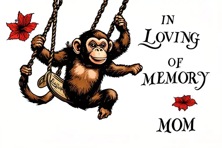 in loving memory of mom tattoo with a monkey swinging tattoo design idea