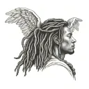 male Angel Praying with dreads reaching his neck tattoo design idea