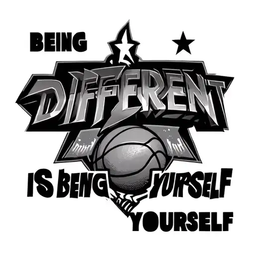 design me a tatoo with the words being different is being yourself with some drawings of basketballs, power rangers logo tattoo design idea