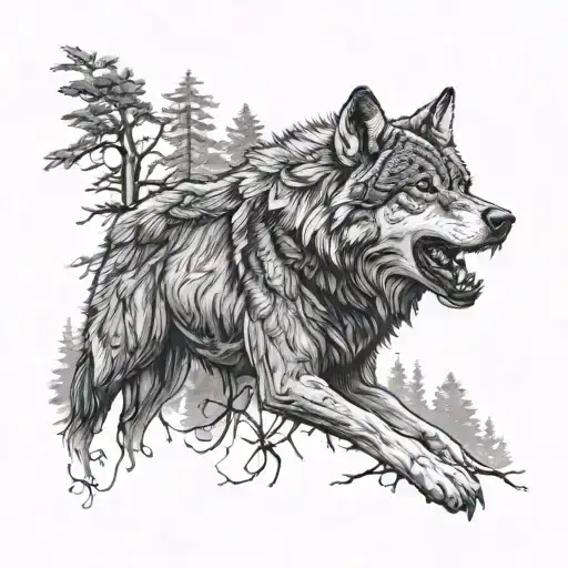 forest wolf echo military realism tattoo design idea