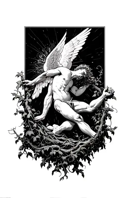 Icarus getting dragged down by vines while trying to grab on to the sun  tattoo design idea