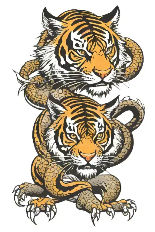 tiger and dragon wrapped tattoo design idea