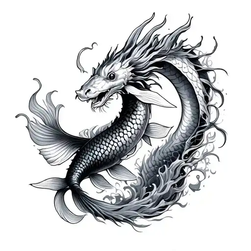 koi carp and dragon around the hand tattoo design idea