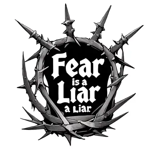 the words "Fear is a Liar" written in Crown of thorns lettering tattoo design idea