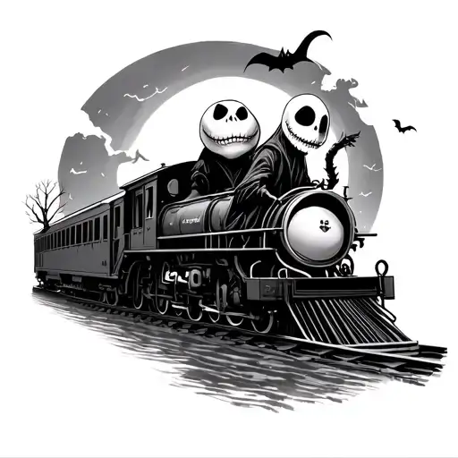 jack skellington and oogie boogie on a stream train  tattoo design idea