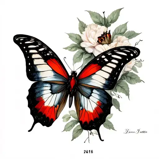 butterfly with death date tattoo design idea
