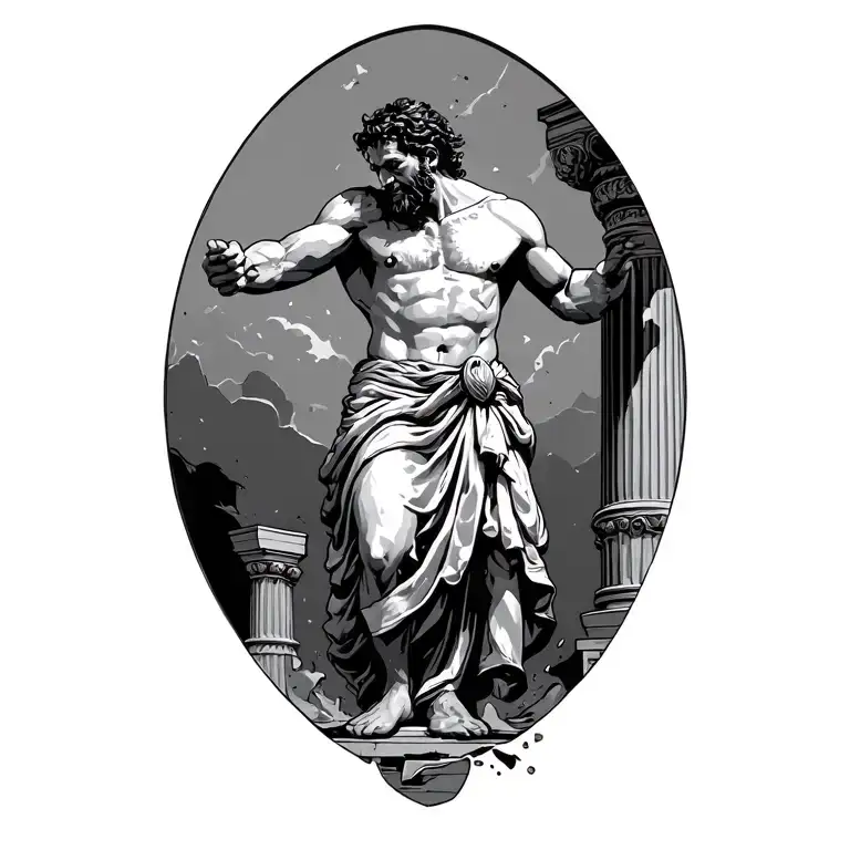 samson breaking the pillars tattoo design idea
