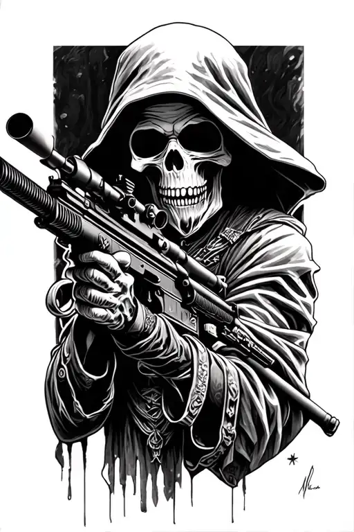 grim reaper shooting 50 cal sniper rifle tattoo design idea
