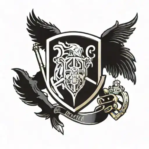 Combine the Arsenal logo with a Harry Potter themed element, such as a Hogwarts crest or a wand, in a blackwork style tattoo design idea