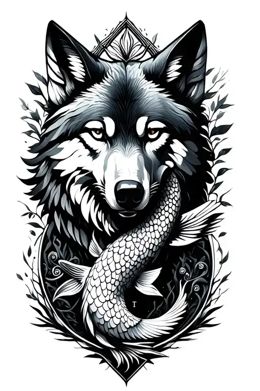 wolf+tree of life+libra sign+koi+phoenix tattoo design idea
