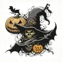  Include pumpkins, ghosts, bats, witches' hats, and cobwebs. Use a mix of bold colors like orange, black, purple, and gr tattoo design idea