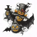  Include pumpkins, ghosts, bats, witches' hats, and cobwebs. Use a mix of bold colors like orange, black, purple, and gr tattoo design idea
