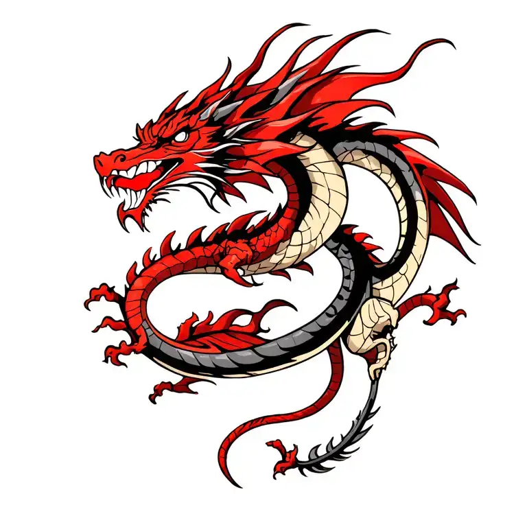 Dragon in flight, black and red color position. Coming from the House of the Dragon series tattoo design idea