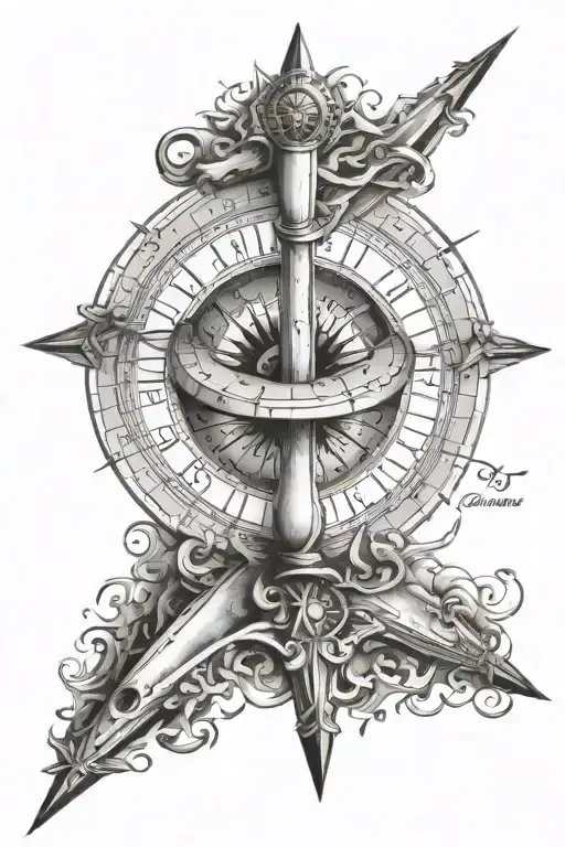 sundial compass tattoo design idea