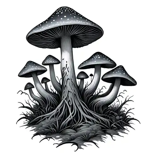 psychedelic mushroom forest tattoo design idea