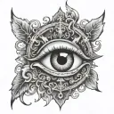 Cross and purgatory eye in the middle surrounded tattoo design idea