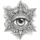 Cross and purgatory eye in the middle surrounded tattoo design idea