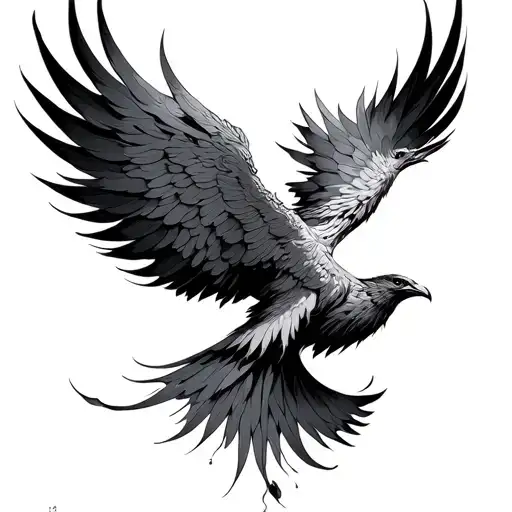 fine line phoenix bird soaring tattoo design idea