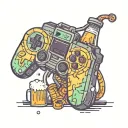 A pixelated video game controller intertwined with a beer bottle and a bottle opener, symbolizing your love for gaming and drinking tattoo design idea