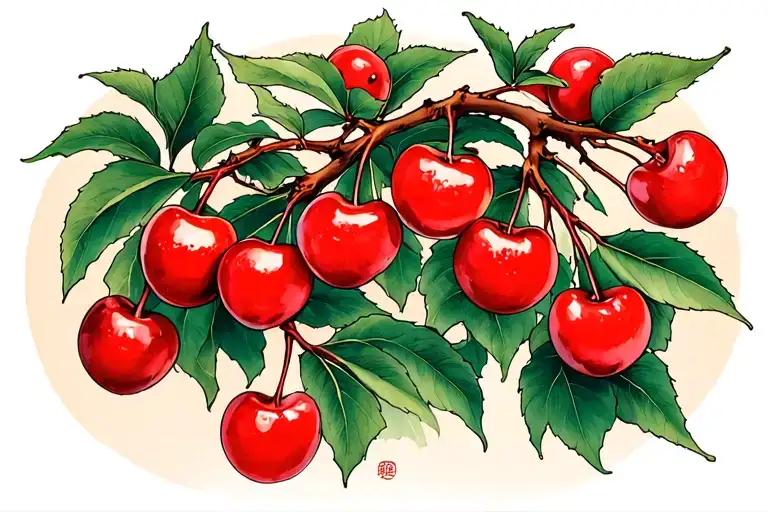 cherry fruit tree branch tattoo design idea