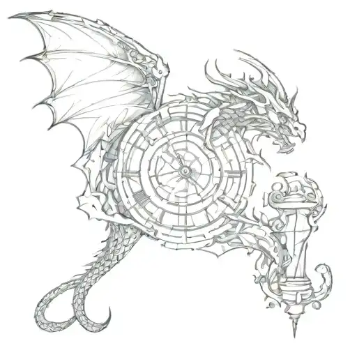 Hephaïstos, dragon, broken hourglass tattoo tattoo design idea