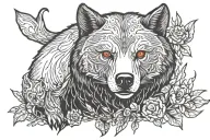Red Eyed Bear and Wolf tattoo design idea