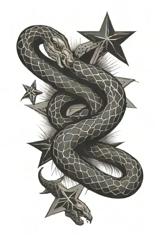 snake and star sign tattoo design idea