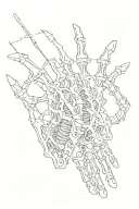 the backside skeleton of the hand leading into the muscles of the back of the forearm, and then leading in a cyber bicep tattoo design idea