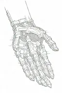 the backside skeleton of the hand leading into the muscles of the back of the forearm, and then leading in a cyber bicep tattoo design idea