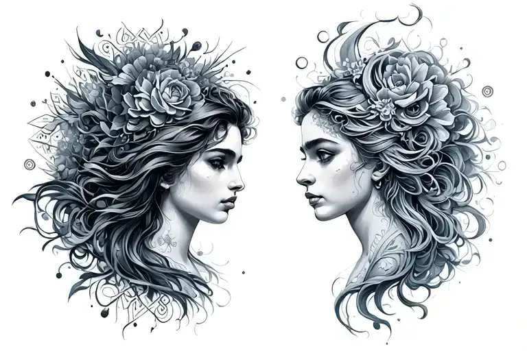 gemini and aquarius combined tattoo design idea