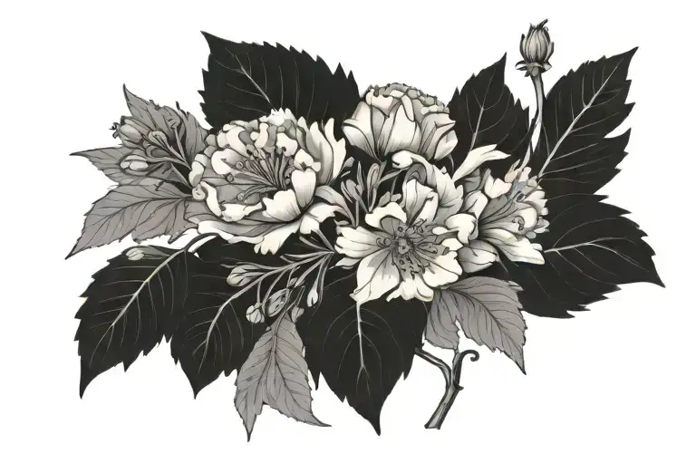 carnation, aster, hawthorn jonquil tattoo design idea