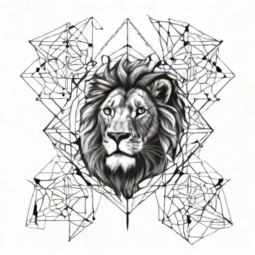 A lion composed of intricate geometric shapes, incorporating elements of trading graphs and charts tattoo design idea