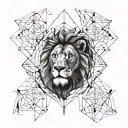 A lion composed of intricate geometric shapes, incorporating elements of trading graphs and charts tattoo design idea