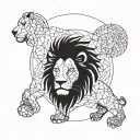 A lion composed of intricate geometric shapes, incorporating elements of trading graphs and charts tattoo design idea