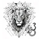A lion composed of intricate geometric shapes, incorporating elements of trading graphs and charts tattoo design idea