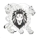 A lion composed of intricate geometric shapes, incorporating elements of trading graphs and charts tattoo design idea