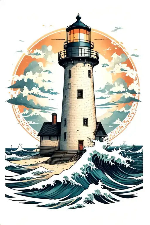 Lighthouse "Roter Sand", Waves Wise quote Spiritua tattoo design idea