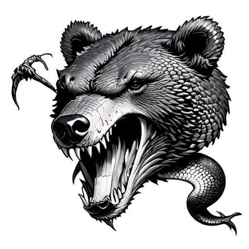 bear crushing snake head tattoo design idea