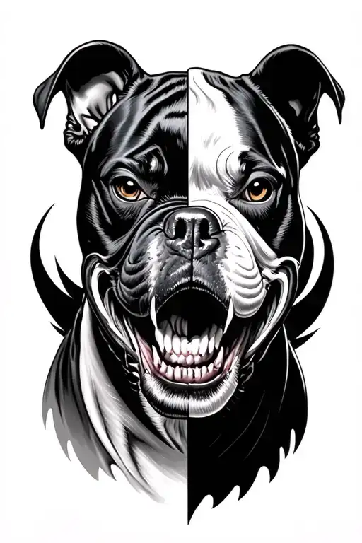 half American bully face half venom face morphing tattoo design idea