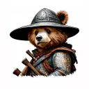 Paddington bear wearing a samurai warrior tattoo design idea